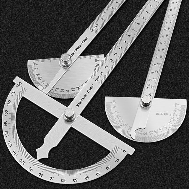 180-Grad-Winkelmesser aus Edelstahl in Silber als Goniometer und Winkelfinder - Bild 1