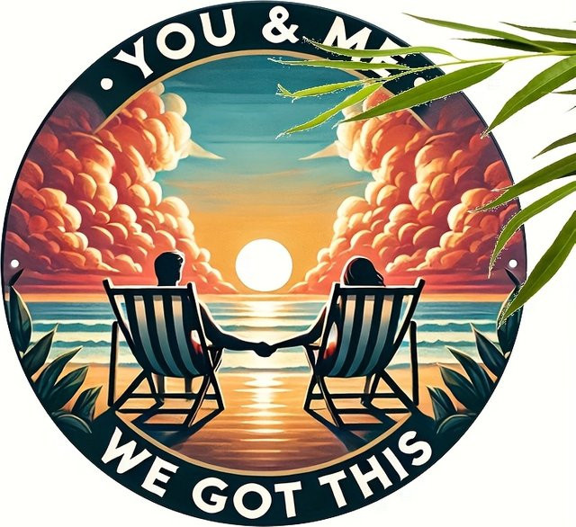 Potdemiel Rundes Aluminium-Wandschild You & Me We Got This mit Vintage-Strand-Sonnenuntergang-Design, Durchmesser: 20,32 cm, Mehrfarbig - Bild 1
