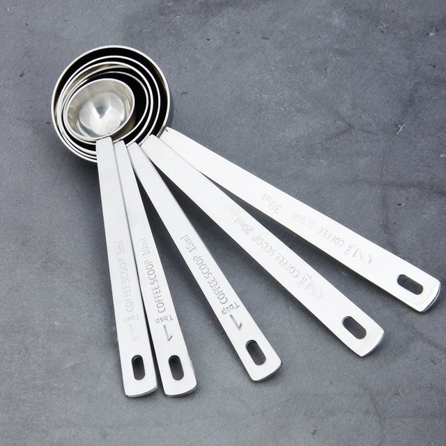 Messlöffel-Set Punana aus Edelstahl 304 in Silber, 5 Stück, 5 ml bis 30 ml, rund - Bild 1