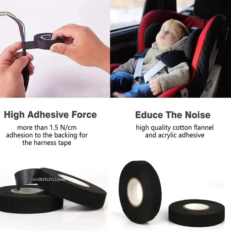 Hitzebeständiges Stoff-Isolierband in Schwarz für Auto-Verkabelung und Kabel-Organizer, Breite: 19 mm - Bild 3