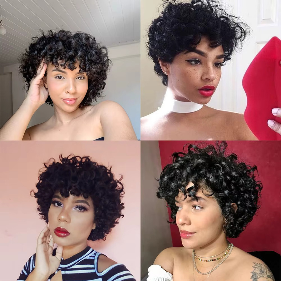 OYM HAIR Perücke Pixie-Schnitt, brasilianisches Echthaar, lockere Wellen, Damen - Bild 5