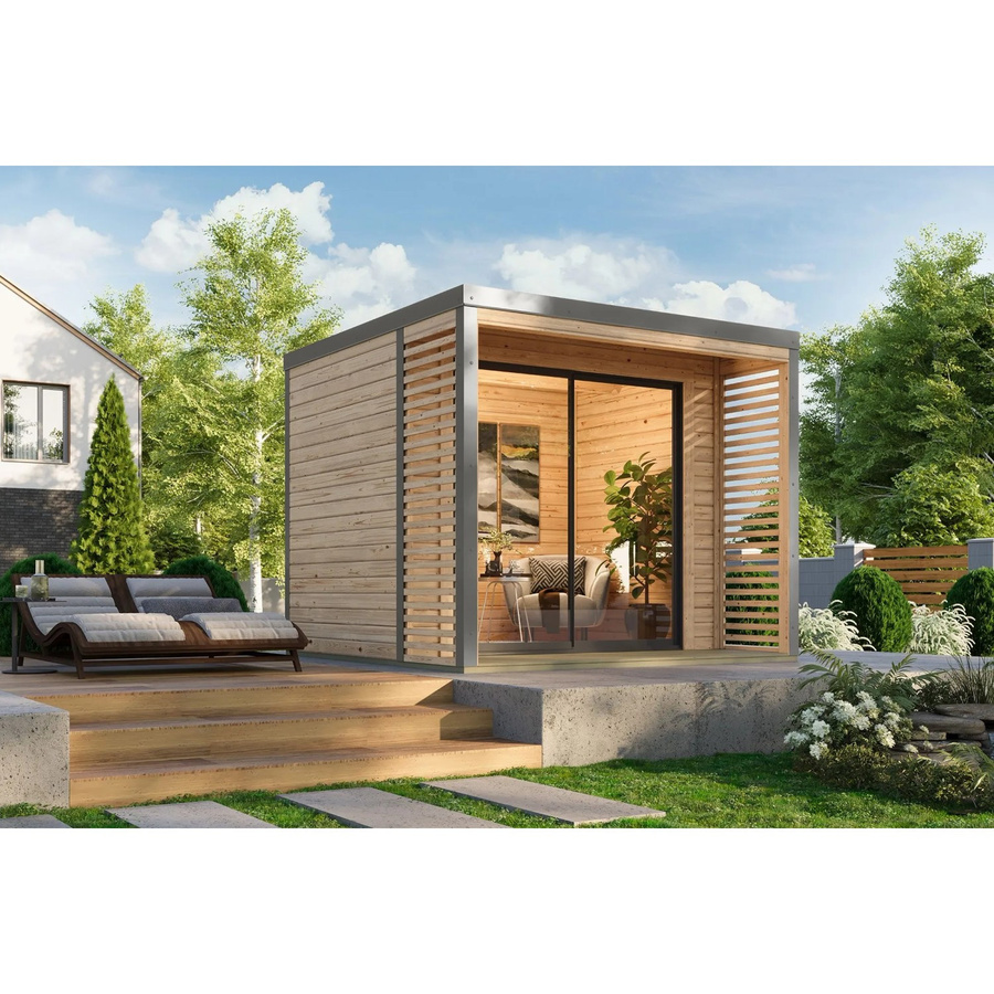 Karibu Gartenhaus Flavio A aus nordischer Fichte in Natur-Grau - Bild 2