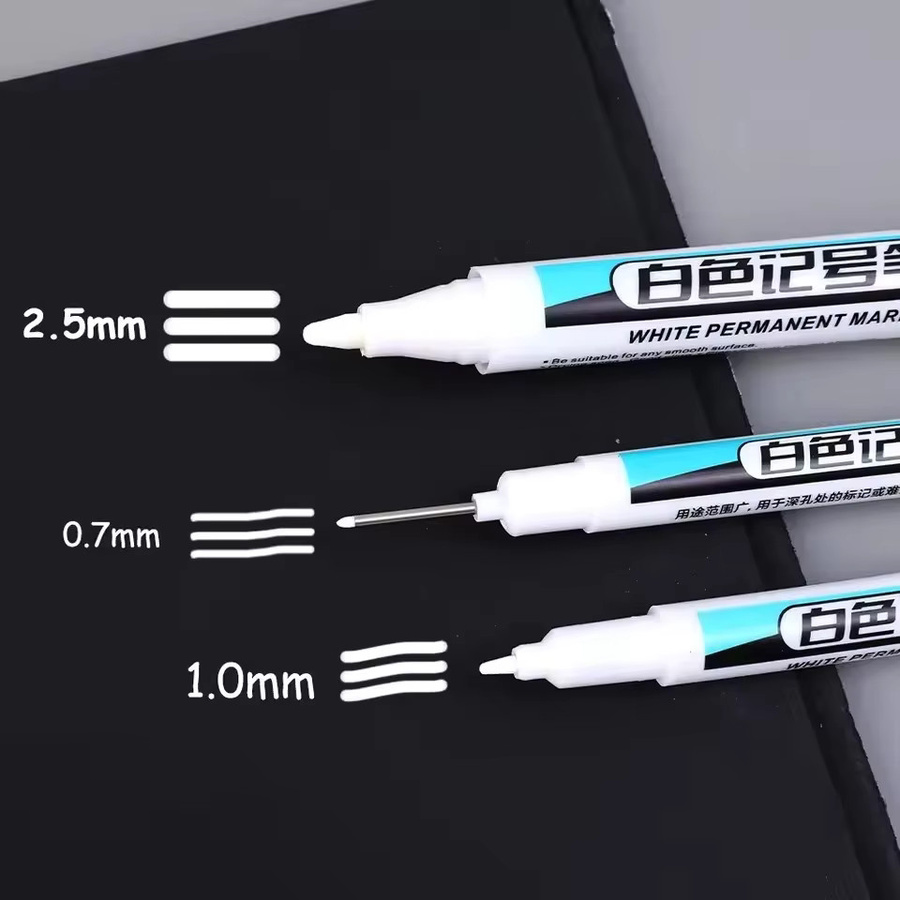 Weißer Ölbasierter Marker-Stift Permanent Wasserfest für Graffiti und Glas in den Stärken 0,7mm, 1mm und 2,5mm - Bild 2