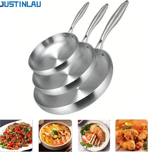 JUSTINLAU 3-teiliges Bratpfannen-Set aus 5-lagigem 304 Edelstahl in Silber mit Antihaftbeschichtung für alle Herdarten - Bild 1