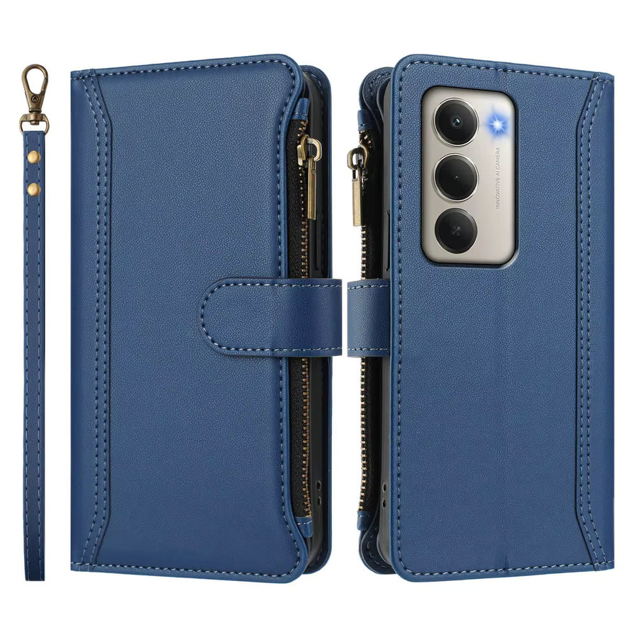 Xiaomi Crossbody Lederhülle mit Reißverschluss und 9 Kartenfächern für Redmi 15 5G 4G, Redmi 15C und Redmi Note 15 14 Pro Plus in Blau und Lila - Bild 4