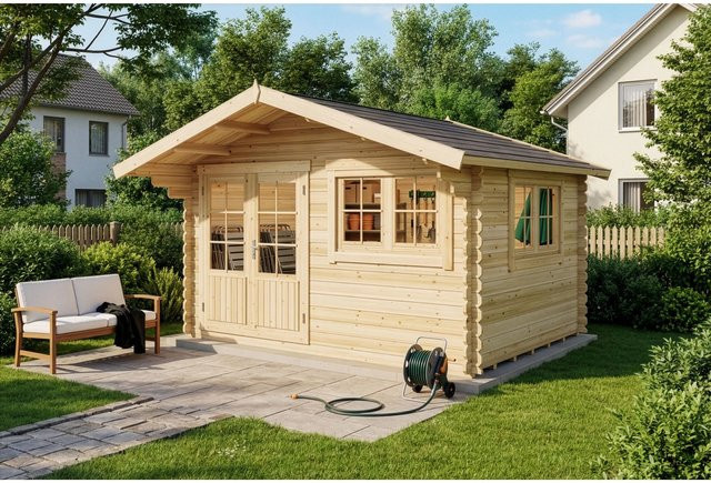 Alpholz Holz-Gartenhaus Gabriel in Braun, Naturbelassen, Blockbohlen mit 28mm Wandstärke, inkl. Boden, B/T/H: 438 x 367 cm - Bild 1