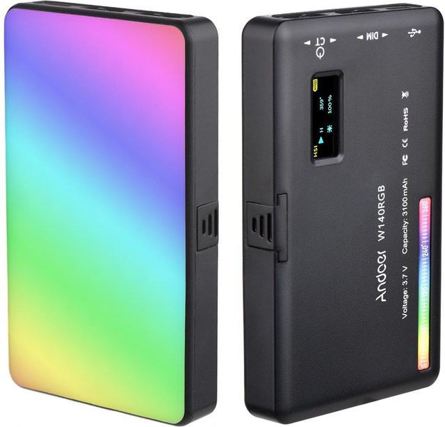 Andoer W140 RGB-LED-Videoleuchte in Schwarz, wiederaufladbares Fotografie-Fülllicht mit CRI95+, dimmbar, 2500K-9000K - Bild 1