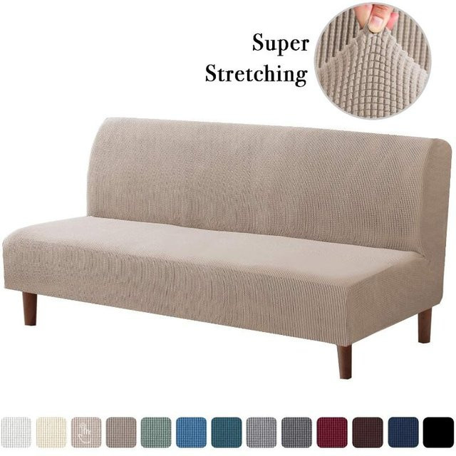 Elastischer Stretch-Sofa-Bettbezug von RTTIME für armlose Sofas und Futons, Jacquard-Design, Farbe: Khaki - Bild 1