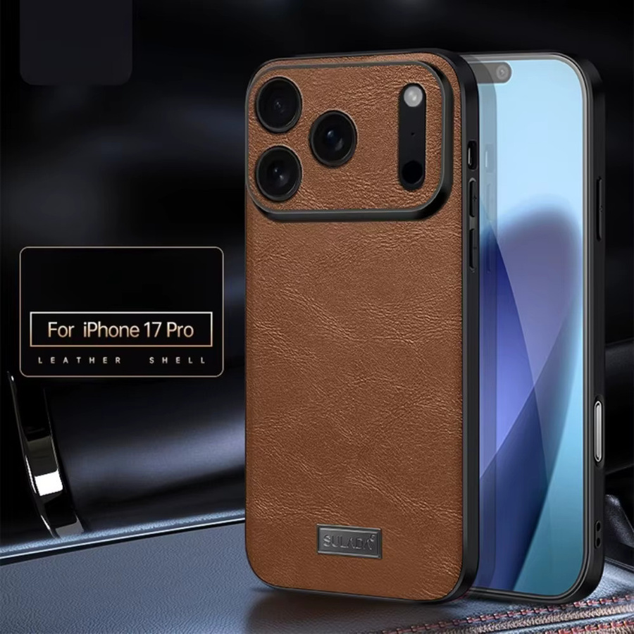 Stoßfeste Leder Schutzhülle für Apple iPhone 17 Air, 16, 15 Plus, 14, 13, 12, 11 Pro Max in Schwarz und Rot - Bild 2