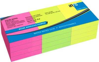 inFO Power Notes Haftnotizen, 12 Blöcke mit je 80 Blatt, B/H: 50 x 40 mm, Multicolor (Pink, Grün, Gelb) - Bild 1