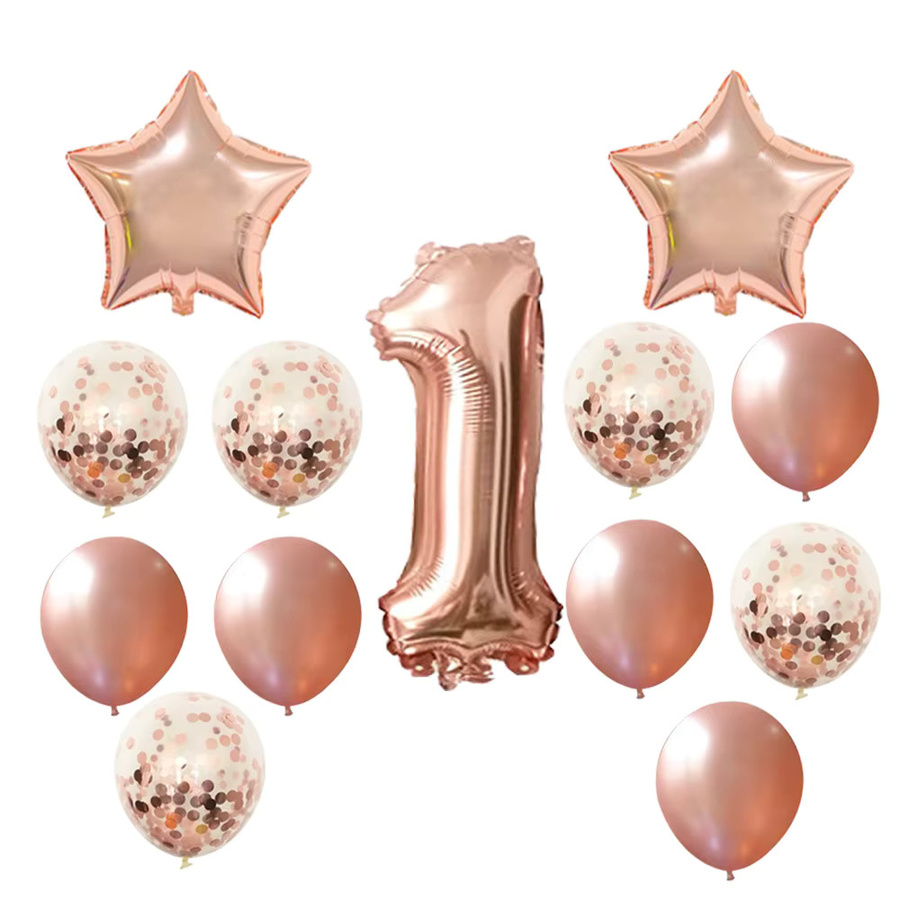 QIJOYJU 13er Set Roségold Konfetti Luftballons mit Sternen für Geburtstagsdekoration und besondere Anlässe - Bild 1
