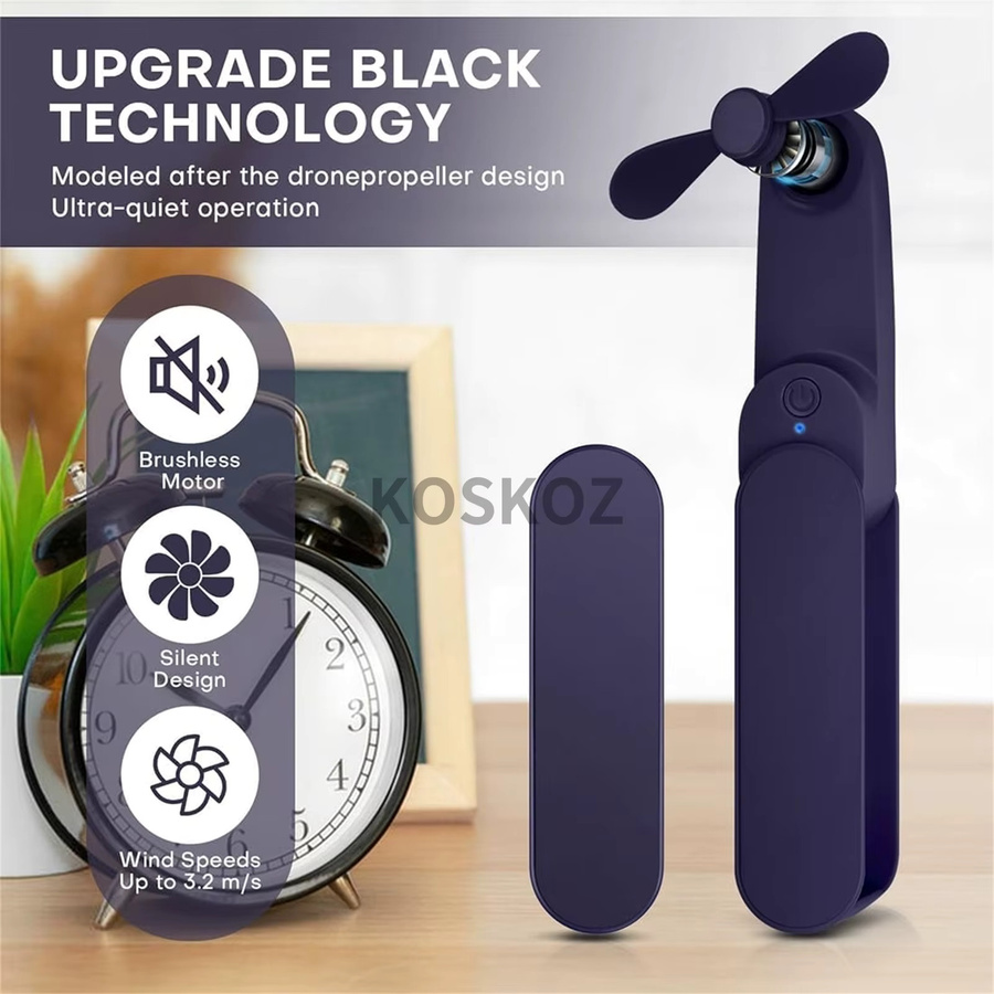 Koskoz 2-in-1 Mini Handventilator, tragbarer faltbarer USB-Ventilator in Blau - Bild 2