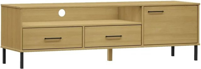 vidaXL TV-Schrank OSLO aus massivem Kiefernholz mit Metallbeinen in Braun, rustikaler Media-Schrank für dein Wohnzimmer, B/T/H: 158 x 40 x 46,5 cm - Bild 1