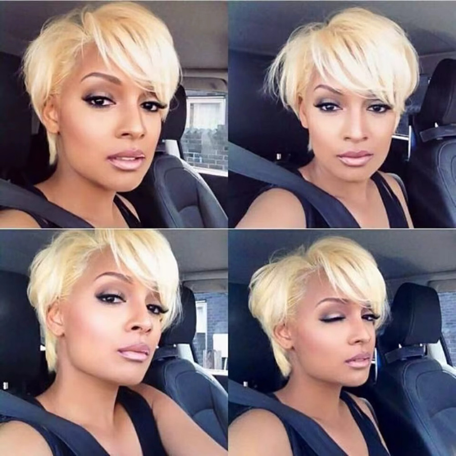 OYM HAIR Echthaar-Perücke, honigblond, Pixie-Schnitt, Damen - Bild 2