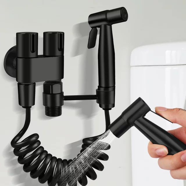 Hand-WC-Bidet-Wassersprüher mit Hochdruck und Schlauch für feminine Babywäsche, selbstreinigendes Hygienezubehör in Schwarz oder Grau - Bild 1