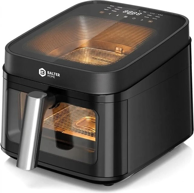 Balter Heißluftfritteuse Airfryer mit Sichtfenster und 12 Programmen, Edelstahl Schwarz und Silber - Bild 1