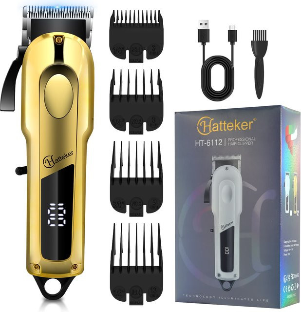 Hatteker Elektrischer Haarschneider für Männer in Gold, USB wiederaufladbar für Heimgebrauch und Friseursalon - Bild 1