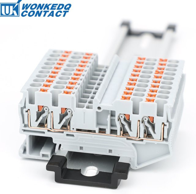 10 Stück WONKEDQ PT2.5-QU Push-In-Feder 4-Leiter-Streifenstecker Elektrischer Steckverbinder DIN-Schienenklemmenblock in Grau - Bild 1