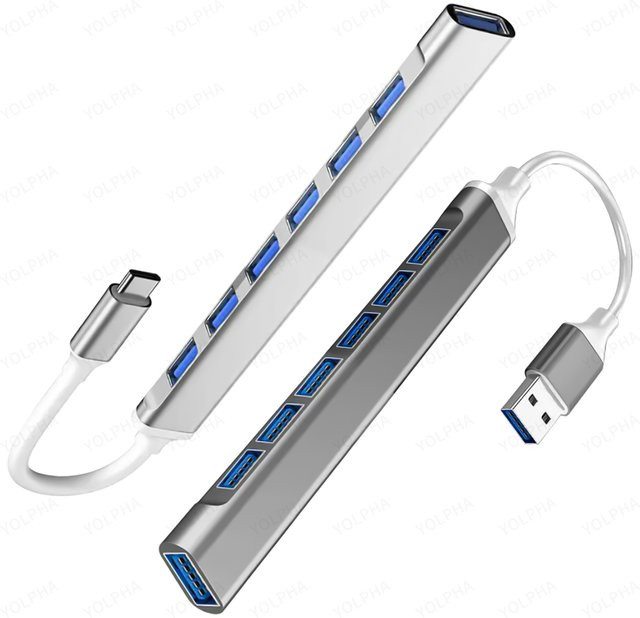 YOLPHA USB-C Dockingstation mit 7 Ports USB 3.0 High Speed OTG Adapter in Grau und Silber - Bild 1