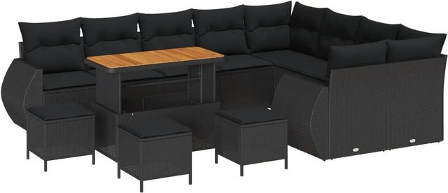 vidaXL Gartensofa-Set aus Polyrattan in Schwarz mit 13 Kissen, L-Form mit Eckelement, Ottoman und Couchtisch - Bild 1