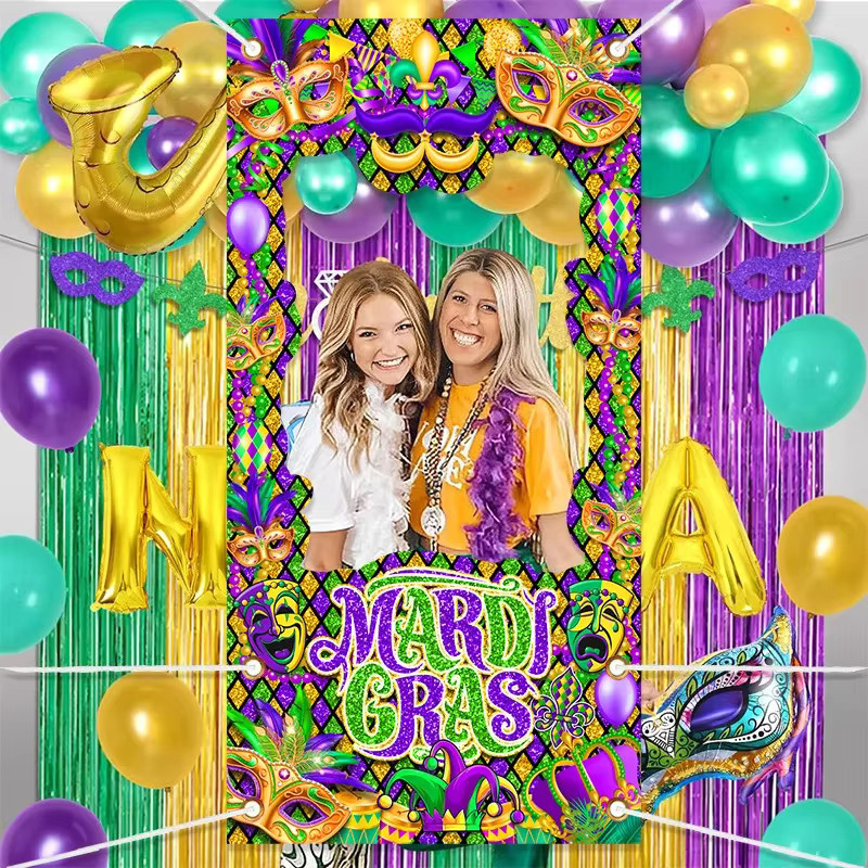 VIKAMA Karneval Party Photo Booth Requisiten mit Fotorahmen und Hintergrund in Multicolour, B/H: 180 x 90 cm - Bild 4
