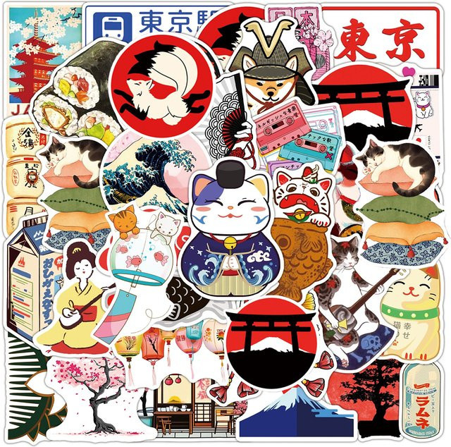 Rspctou Japanische traditionelle Kultur-Cartoon-Aufkleber, 10-teiliges Set, multicolor - Bild 1