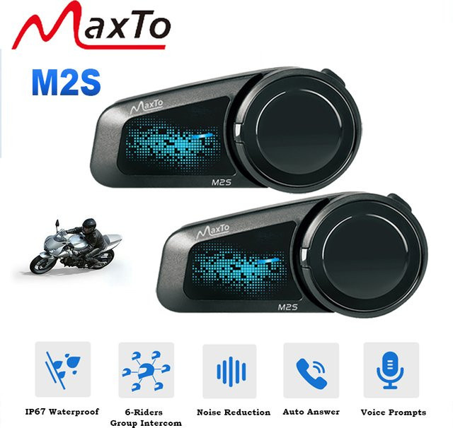 Maxto M2S Bluetooth-Motorradhelm-Headset in Schwarz mit IP67 Wasserdichtigkeit, 6-Riser-Gruppenintercom und 2000m Reichweite - Bild 1