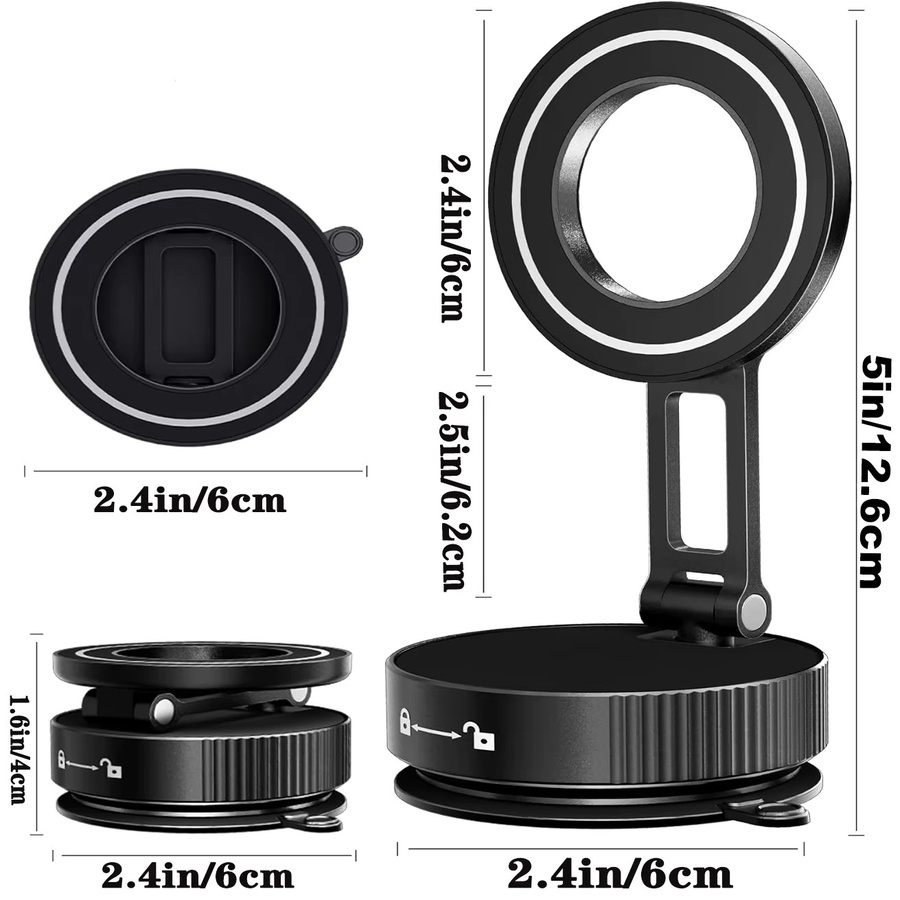 DUTRIEUX Magnetische Handyhalterung und Memotafel in Schwarz mit 360 Grad Drehung und einziehbarer Saugnapf für Monitor, Schreibtisch und Auto - Bild 2