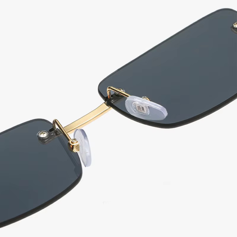 Gold-schwarze randlose Sonnenbrille, rechteckig, Metall - Bild 2