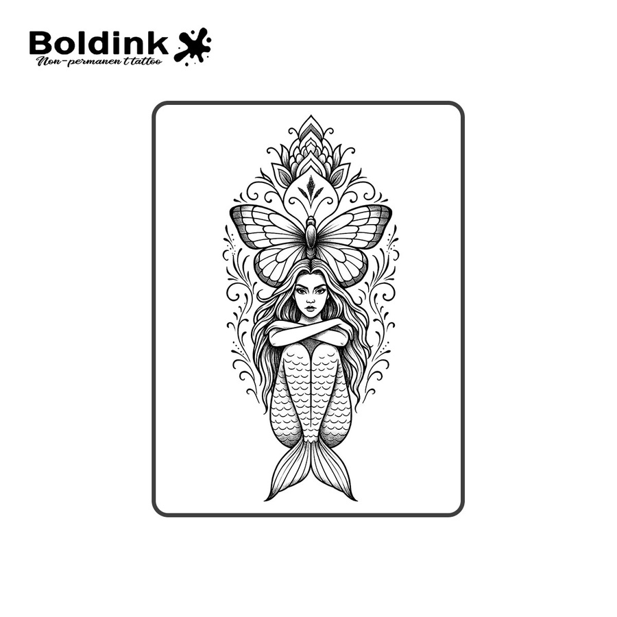 BOLDINK Art Sketch Butterfly Mermaid Tattoo-Aufkleber, Unisex - Bild 2