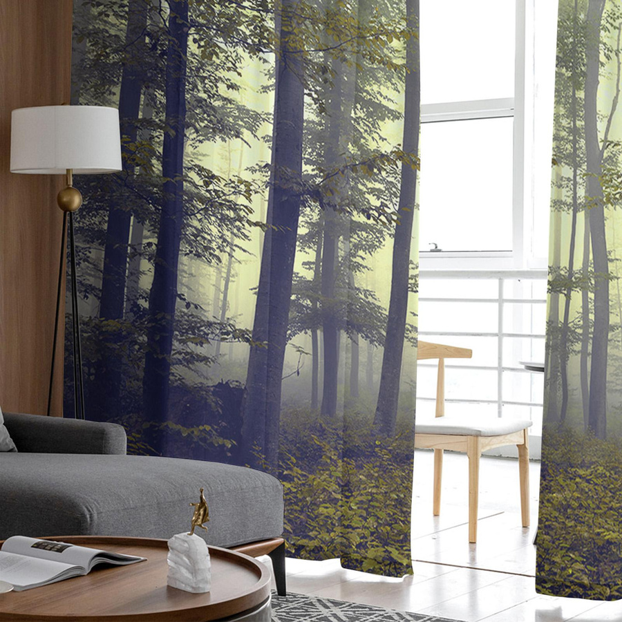 Super Six Transparente Tüllvorhänge mit Wald-Motiv, Chiffon, B/H: 135 x 114 cm - Bild 3
