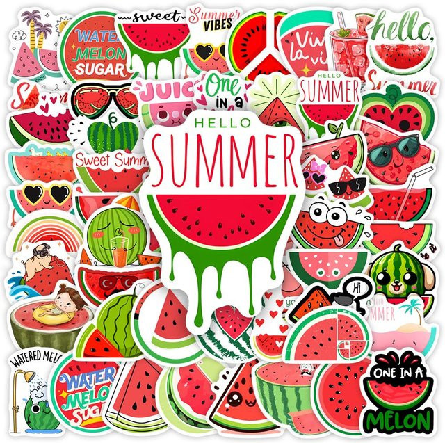 Binchi Outdoor Product Wassermelonen Aufkleber Set, Cartoon Sommer Design, wasserfest, grün und mehrfarbig - Bild 1