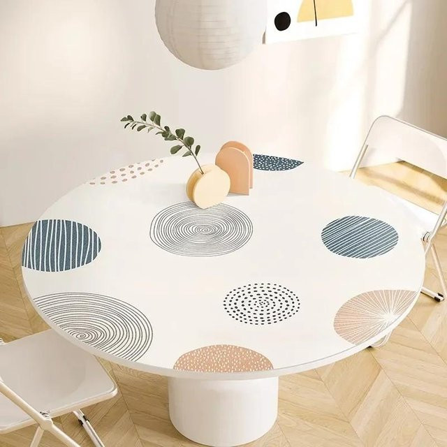 Runde wasserdichte Tischdecke von FQMM aus PVC in Weiß, ölbeständig und minimalistisch, Durchmesser: 120 cm - Bild 1