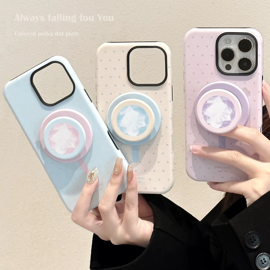 MUQGEW Magnetische iPhone Handyhülle mit Halterung und Koreanischen Polka Dots in Multicolour, stoßfeste Hartschale für iPhone 17, 16, 15, 14, 13, 12, Mini und Pro Max - Bild 3