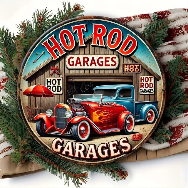 Potdemiel Vintage Hot Rod Garage Wandschild aus Metall, Rundes Aluminiumschild in Multicolour, Durchmesser: 20 cm - Bild 1