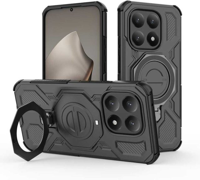 Robuste Protect Ring Stand Schutzhülle für Xiaomi 15T Pro, 17 Pro Max, Redmi Note 15 Pro Plus, 15 und 15C mit Wireless Charging, Farbe: Schwarz - Bild 1