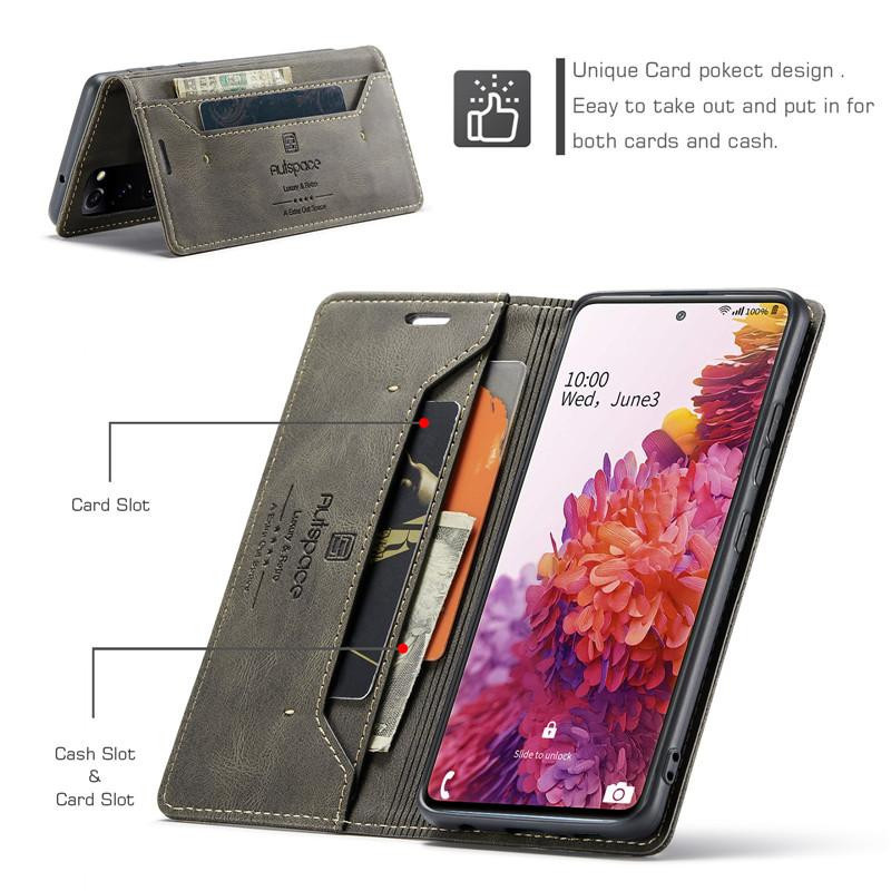 Luxus Leder Brieftasche Magnetische Klapphülle für Samsung Galaxy S20 FE 5G mit Kartenfach und Ständer in Schwarz oder Braun - Bild 6