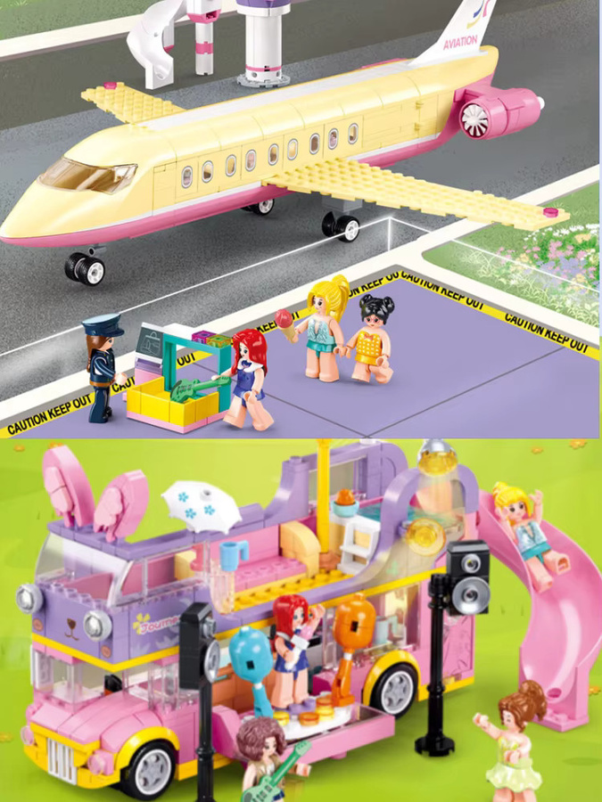 Sluban City Pink Dream Bausteine Set, Kaninchen-Bus-Auto und Urlaubsflugzeug - Bild 3
