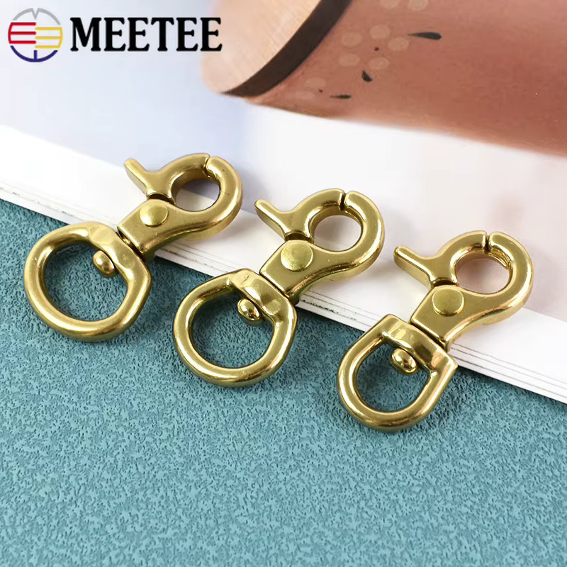 Meetee Karabinerhaken aus massivem Messing in Gold, drehbar mit Karabinerverschluss und Trigger-Clips für Haustierleinen, Riemen und Lederhandwerk - Bild 2