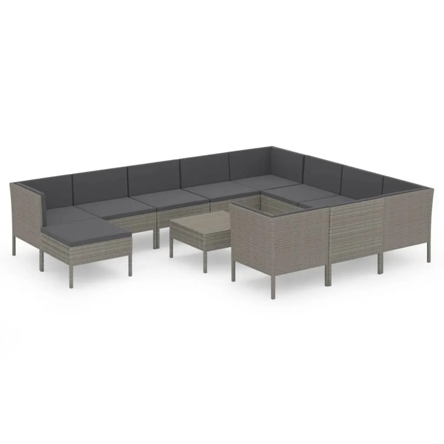 vidaXL 12-tlg Garten-Lounge-Set Modell 7 in Grau und Anthrazit mit Auflagen und Polstern aus Poly Rattan und Metall - Bild 2
