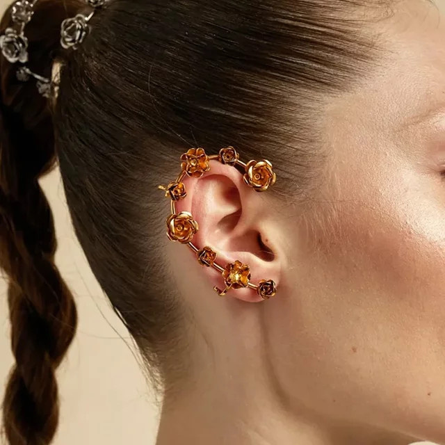 amofa Ohrclip Ohrmanschette, Blumen, Gold, Damen - Bild 1