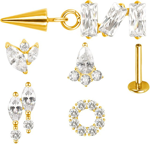G23 BODY JEWELRY Ohrringe, Titan, Zirkonia, Gold, Unisex - Bild 1