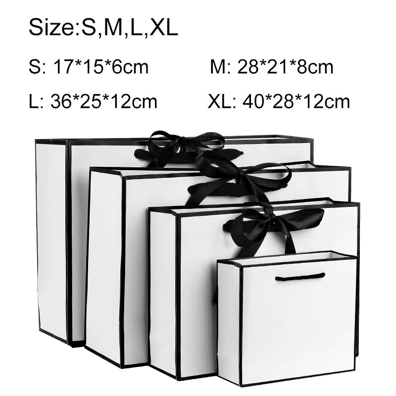 5 Stück tragbare Papiertaschen aus weißem Karton mit schwarzem Rand als Geschenkverpackung und Einkaufstasche - Bild 3