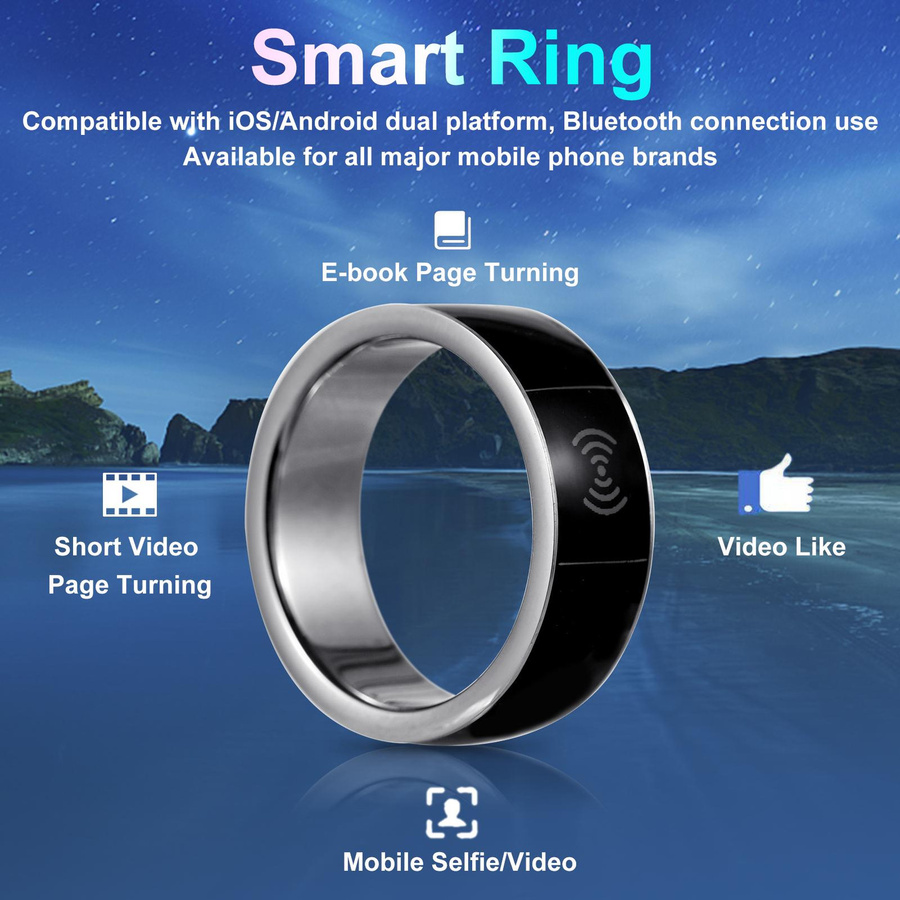 Smart Bluetooth Ring Page Turner für Kindle und eBook-Apps, Fernbedienung mit Sprachsteuerung, Schwarz, Durchmesser: 59-64 mm - Bild 2