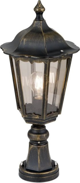 Orion Leuchten Außen Sockelleuchte Schwarz-Gold aus Siluminguss mit Rauchglas, E27, Höhe: 53 cm - Bild 1
