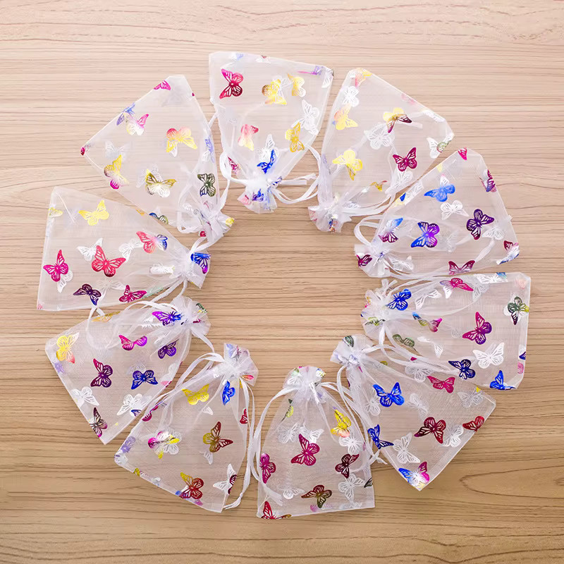 Regenbogen Schmetterling Organza Schmucktaschen mit Kordelzug für Hochzeiten, Partys und Geschenke in Multicolour - Bild 2