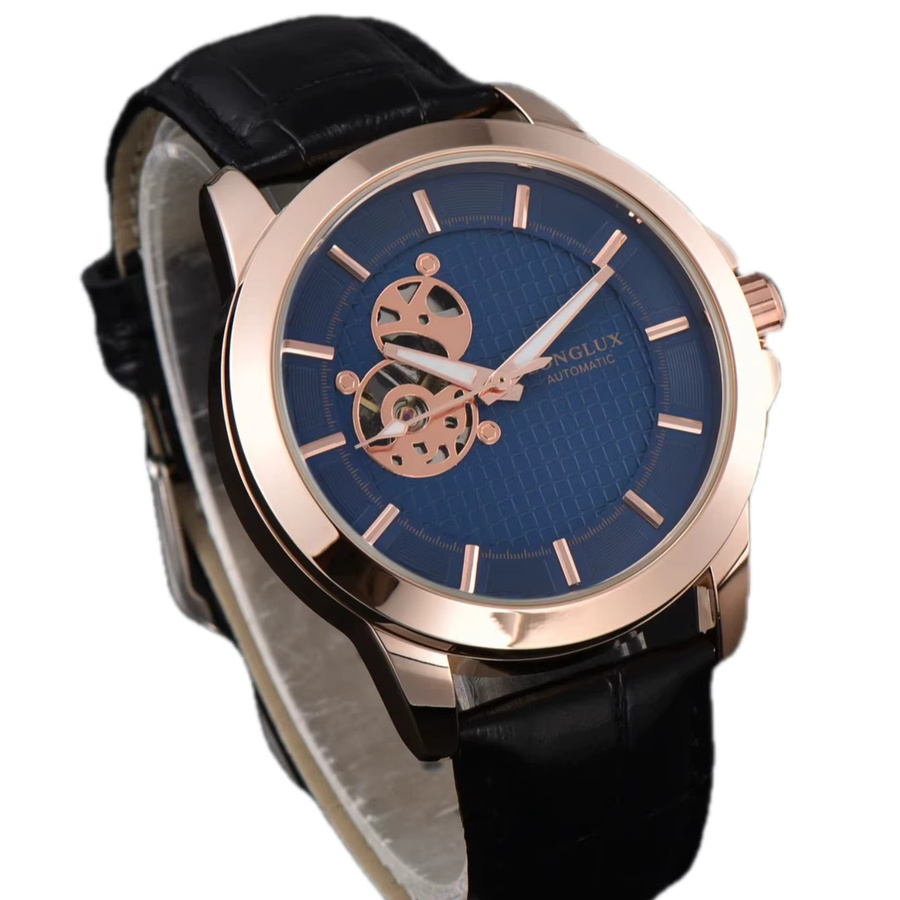 LONGLUX Automatikuhr, Skelett, Roségold, Messing, Leder, Herren - Bild 5