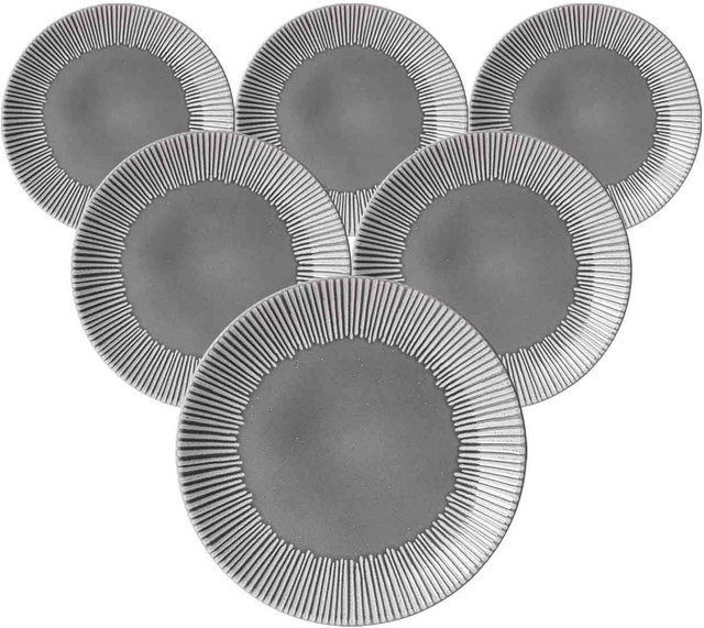 Ritzenhoff & Breker Dessertteller Banda aus Keramik, Grau, 6er Set, Durchmesser: 21 cm - Bild 1