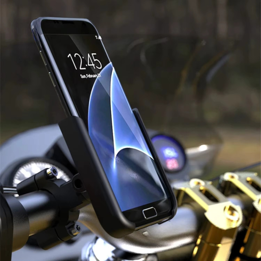 Handyhalterung aus Aluminiumlegierung für Motorrad und Fahrrad, Schwarz, passend für 4-7 Zoll Smartphones und GPS, Lenkerhalterung - Bild 3