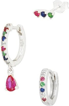 Ohrring Creolen 3-teiliges Set, 925 Silber, Diamant, Zirkonia, Damen - Bild 1